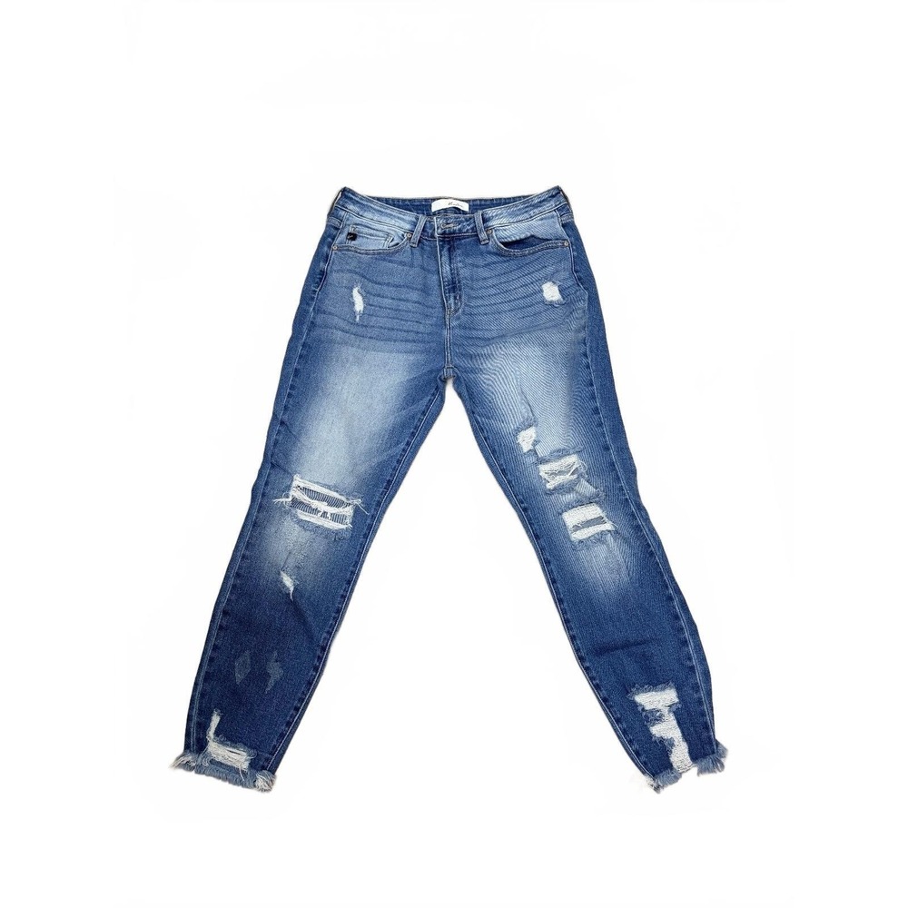 KanCan Womens Jeans Size 15/31 Distressed Skinny Raw Hem Stretch Medium Wash